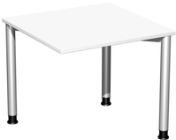 SoftForm-Verkettungs-Schreibtisch, Weiß, Gestell in alusilber. HxBxT 680 - 820 x 800 x 800 mm | GF1433-01
