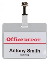 Identyfikator Office Depot, z klipsem, 90x60mm, przezroczysty