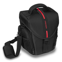 PEDEA Kameratasche Gr. L ESSEX Foto Tasche mit Regenschutz und Zubehörfächer, schwarz/rot
