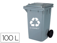 PAPELERA CONTENEDOR Q-CONNECT PLASTICO GRIS PARA DESECHOS EN GENERAL 100 L CON TAPA Y RUEDAS 750X470X370 MM