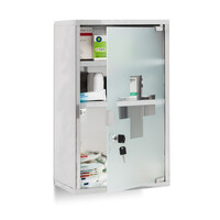 Relaxdays EMERGENCY Medizinschrank XL extra tief aus Edelstahl HxBxT: ca. 50,5 x 30 x 18 cm mit 3 Fächern und Glas-Tür zum Abschließen mit 2 Schlüsseln für kindersichere Medikamenten-Lagerung, silber