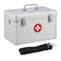 Relaxdays Erste Hilfe Koffer, Verbandskasten Alu mit Tragegurt, leer, Medizinbox für Notfälle, HBT: 19x32x20 cm, silber