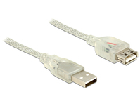 Verlängerungskabel USB 2.0 A Stecker an USB 2.0 A Buchse, transparent, 5m, Delock® [83885]