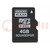 Carte mémoire; industrielle; microSD,pSLC; UHS I U1; 4GB