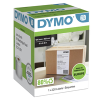 DYMO LW etichette extra large originali per etichettatrice LabelWriter 5XL/4XL | 104 mm x 159 mm | Rotolo da 220 | nero su bianco