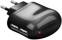 Techly IPW-USB-2A2P cargador de dispositivo móvil Cámara digital, Teléfono móvil, MP3, MP4, Tableta Negro Corriente alterna Interior