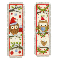 Counted Cross Stitch Kit: Bookmarks: Owls In Santa Hats: Set of 2