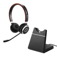 Jabra Headsets Evolve 65 MS Duo inkl. Ladestation USB Anschluss via Dongle, mit Mute-Taste und Lautstärke-Regler am Headset, Zertifiziert für Microsoft Bild 1