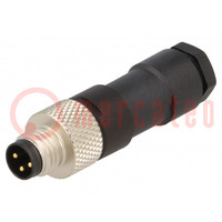 Conector: M8; macho; PIN: 3; recto; para conducto; enchufe; 4A; IP67