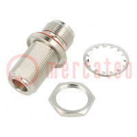 Coupler; N socket,both sides; straight; 50Ω; PTFE; gold-plated