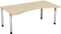 SoftForm-Ergonomi-Tisch, Ahorn, Gestell in alusilber. HxBxT 680 - 820 x 1800 x 1000 mm | GF1468