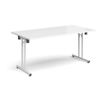 Rectangular folding leg table with white legs and straight foot rails 1600mm x 800mm - white