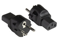 Stromadapter Schutzkontakt-Stecker Typ E+F (CEE 7/7, gerade) an Kaltgeräte-Buchse C13 (gerade), schw
