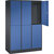 Armario guardarropa de acero de dos pisos INTRO, A x P 1220 x 500 mm, 6 compartimentos, cuerpo gris negruzco, puertas en azul genciana.