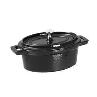 Vogue Oval Mini Pot Made of Cast Iron with Lid in Black - 49X94X113mm