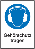 Kombischild - Gehörschutz benutzen, Gehörschutz tragen, Blau, 18.5 x 13.1 cm
