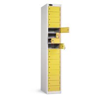 Probe personal effects locker with 16 yellow doors