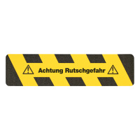 dmd Antirutsch – m2-Antirutschbelag Warnmarkierung schwarz/gelb Text "Achtung Rutschgefahr" Streifen 150x610mm
