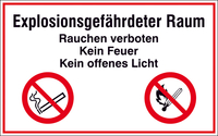 Modellbeispiel: Hinweisschild, Explosionsgefährdeter Raum, Rauchen verboten, Kein Feuer, Kein... (Art. 41.d9050)