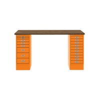 MultiDesk, 1 MultiDrawer mit 10 Schüben, 1 MultiDrawer mit 8 Schüben, Dekor Nussbaum, Farbe Grün, Maße: H 740 x B 1400 x T 600 mm