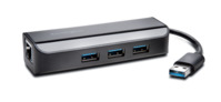 Adapter UA3000E USB 3.0 Ethernet LAN + 3-Port Hub, schwarz