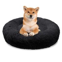 BLUZELLE Orthopedic Dog Bed for Medium Sized Dogs, 32" Donut Dog Bed Memory Foam Washable, Round Plush Dog Pillow Fluffy Calming Pet Mat, Soft Pad No-Skid Bottom Black