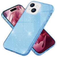 Glitzer Hülle für iPhone 15 Hybrid Bling Case Silikon Handyhülle Schutz Tasche Blau