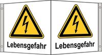 Winkelschild - Warnung vor elektrischer Spannung, Lebensgefahr, Gelb/Schwarz