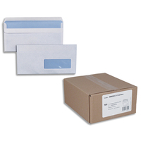 Boîte de 500 enveloppes Blanches 80g DL 110x220 mm fenêtre 35x100 mm autocollantes