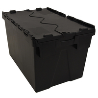 Attached lid container - heavy duty, black, 805x595x305mm external - pack of 4