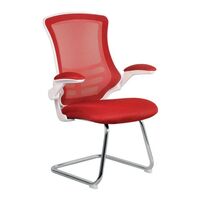 High back mesh cantilever chair with folding arms and black frame, red