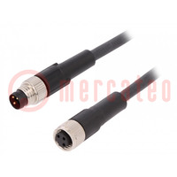 Cable de conexión; M8; PIN: 3; 2m; enchufe; 60VAC; 4A; -25÷80°C; PUR