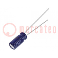 Kondensator: elektrolytisch; THT; 10uF; 63VDC; Ø5x11mm; ±20%; 2000h