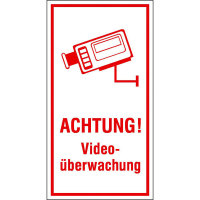 Achtung! Videoüberwachung Hinweisschild, selbstkl. Folie , Größe 8x15cm
