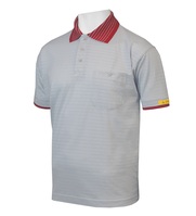 Poloshirt Kurzarm ESD, ESD-Bekleidung, hoher Komfort, EN61340-5-1, Silbergrau-Rot, Gr. XL