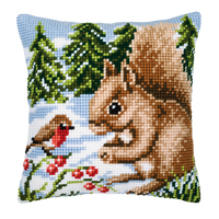 Cross Stitch Kit: Cushion: Winter Scene Squirrel and Robin