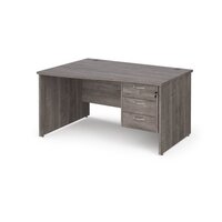 Maestro 25 left hand wave desk 1400mm wide with 3 drawer pedestal - grey oak top