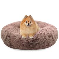 BLUZELLE Dog Bed for Small Dogs & Cats, 24" Donut Dog Bed Washable, Round Plush Dog Pillow Fluffy Cat Bed Cat Pillow, Calming Pet Mattress Soft Pad Comfort No-Skid Khaki