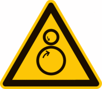 Sicherheitskennzeichnung - Warnung vor gegenläufigen Rollen, Gelb/Schwarz
