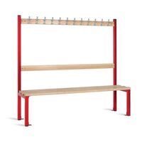 Childrens single sided cloakroom bench, red frame, 1500mm wide