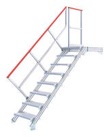 Treppe 45° mit Podest, 5 Alu-Profilstufen 600 mm mit Handlauf