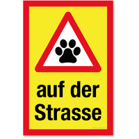 Warndreieck Mit Hundepfote - Auf Der Strasse, Hundeaufkleber, 13.3 x 20 cm, aus Premium-Aufkleber blasenfrei, mit UV-Schutz