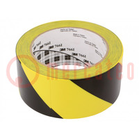 Tape: warning; yellow-black; L: 33m; W: 50mm; Thk: 0.127mm; vinyl