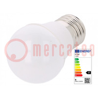 LED lámpa; hideg fehér; E27; 220/240VAC; 470lm; P: 5,5W; 180°; 6400K