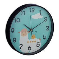 Relaxdays Wanduhr Lama, Ø 29,5 cm, Alpaka Uhr für Kinder, Kinderzimmeruhr Jungen & Mädchen, analog, Kinderuhr Wand, blau