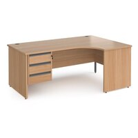 Contract 25 right hand ergonomic desk with 3 drawer graphite pedestal and panel leg 1800mm - beech