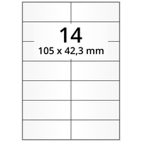 Wetterfeste Folienetiketten 105 x 42,3 mm, transparent, 1.400 Polyesteretiketten auf 100 DIN A4 Bogen, Universaletiketten permanent