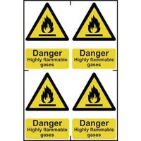 Danger highly flammable gases sign - Pack of 4