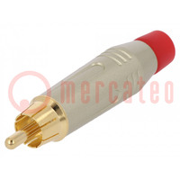 Plug; RCA; male; straight; soldering; grey; gold-plated; for cable
