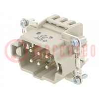 Connector: HDC; contact insert; male; EPIC H-BE; PIN: 6; 6+PE; 16A